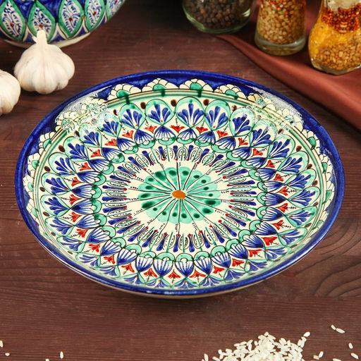 Ляган узбекский Риштанская керамика «Узоры», d=25 см, синий, МИКС