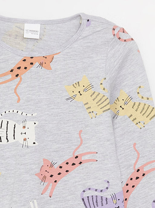 Bisiklet Yaka Bask?l? Uzun Kollu K?z ?ocuk Pijama Tak?m?