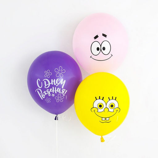 Шар латексный 12" Губка Боб, «С Днём Рождения!», пастель, МИКС 2 ст, 25 шт.