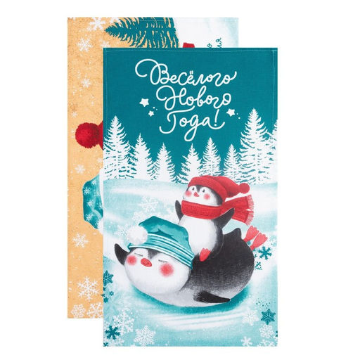 Набор новогодних кухонных полотенец Доляна Снежного настроения  35?60 см-2 штуки, 100% хлопок