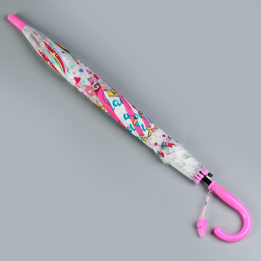 Зонт - трость детский «Розовый единорог», полуавтоматический, 8 спиц, R=41/47 см, d=82 см, белый