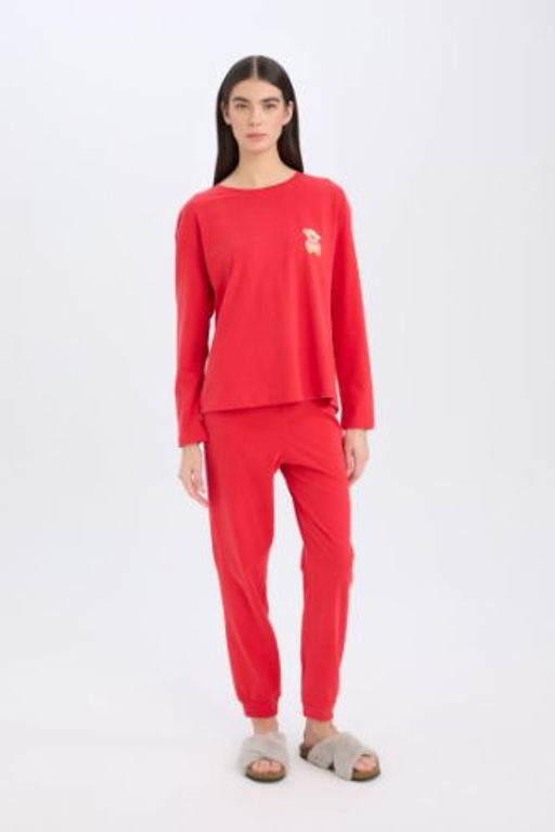 Fall in Love Y?lbas? Temal? PIjama Tak?m? Uzun Kollu Ust Esnek Belli Uzun Alt