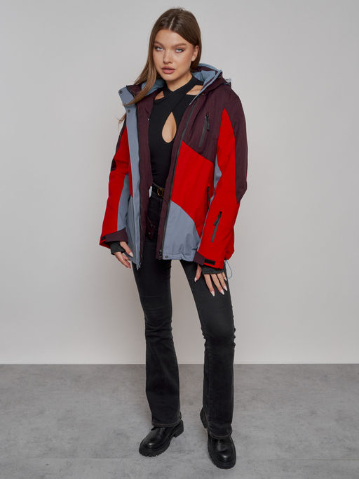 Горнолыжная куртка женская зимняя большого размера красного цвета 2308Kr - Mtforce фото 10