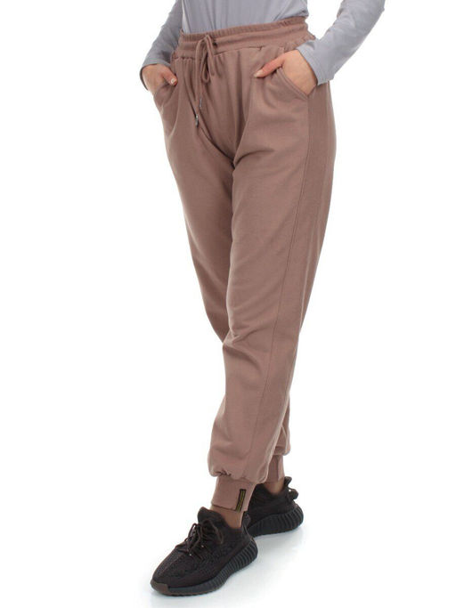 HC-207-1 DK. BEIGE Брюки спортивные женские (95% хлопок, 5% спандекс) - Фабричный китай фото 3