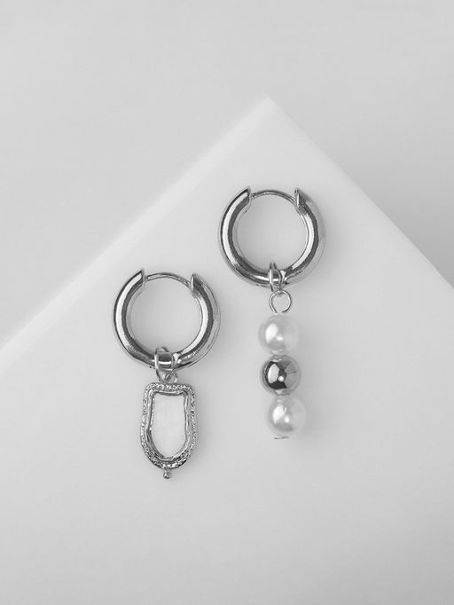 Серьги со съёмным элементом Трансформер бусины жемчуга, цвет белый в серебре