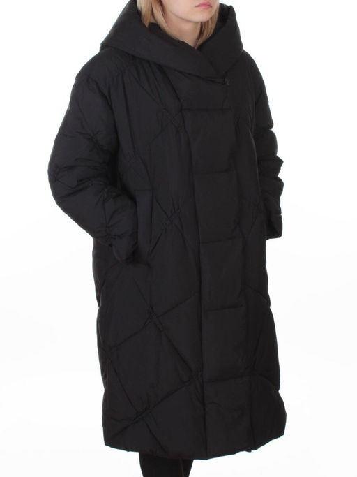 8870 BLACK Пальто зимнее женское оверсайз (200 гр. холлофайбер)