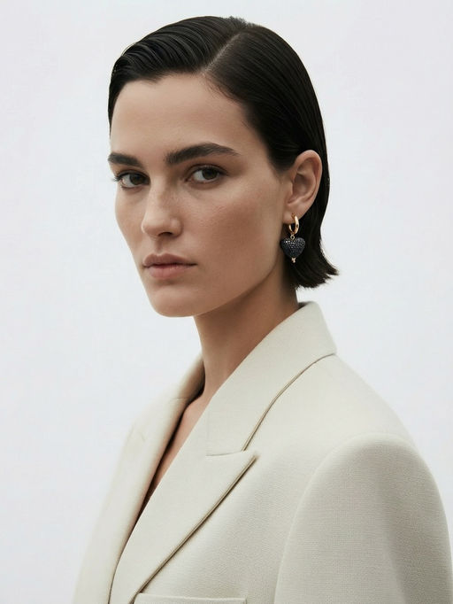 Серьги "Сияние вечера" сердце, цвет чёрный в золоте