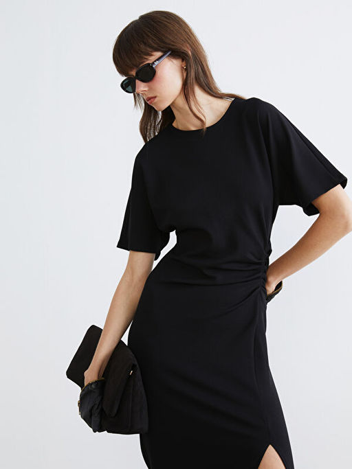 Bisiklet Yaka B?zg?l? Krep Elbise