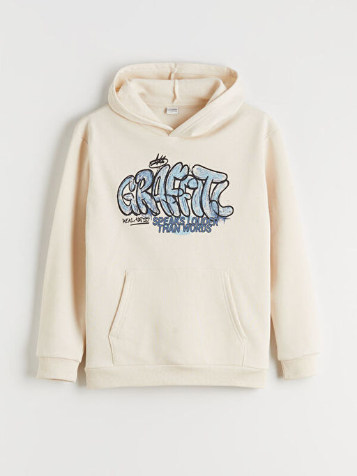 Kap??onlu Bask?l? Erkek ?ocuk Sweatshirt