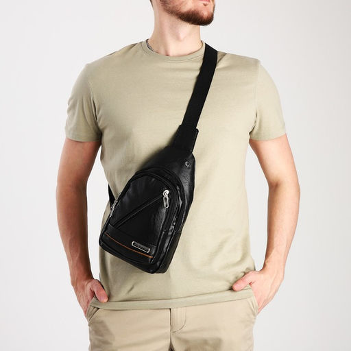 Сумка слинг мужская, искусственная кожа, отверстие для наушников, цвет чёрный - Simaland фото 7