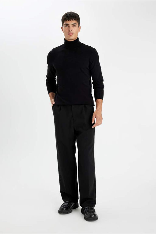 Siyah Slim Fit Dar Kesim Bal?kc? Yaka Basic Duz Triko Kazak - Defacto фото 7