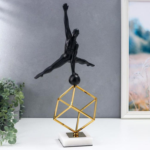 Фигура большая «Атлет с гирей», чёрный с золотом, 50×14×27.5 см
