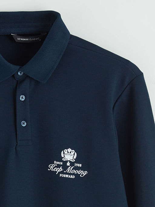 Polo Yaka Bask?l? Erkek Sweatshirt