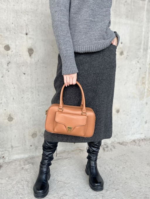 Женская кожаная сумка бочонок 3132 Браун