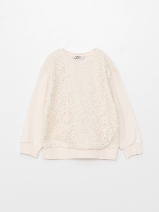 Bisiklet Yaka Dantel Detayl? Uzun Kollu K?z ?ocuk Sweatshirt