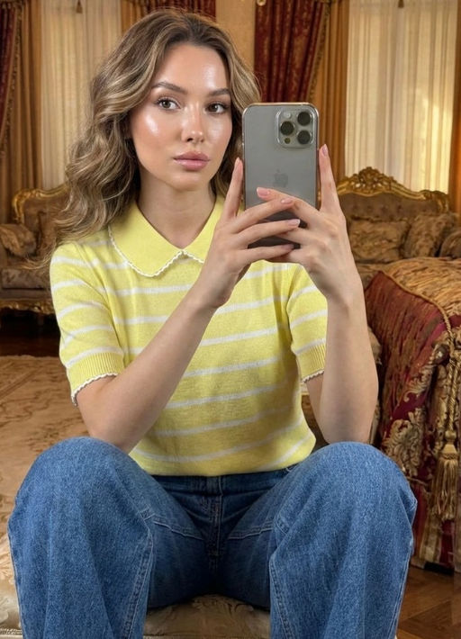 K13359 Джемпер-поло (вязаный трикотаж) ЖЕЛТЫЙ