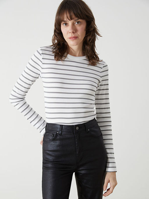 Bisiklet Yaka ?izgili Kad?n Body