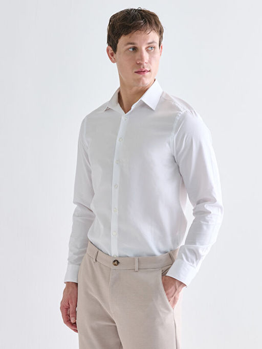 Slim Fit Uzun Kollu Gabardin Erkek G?mlek