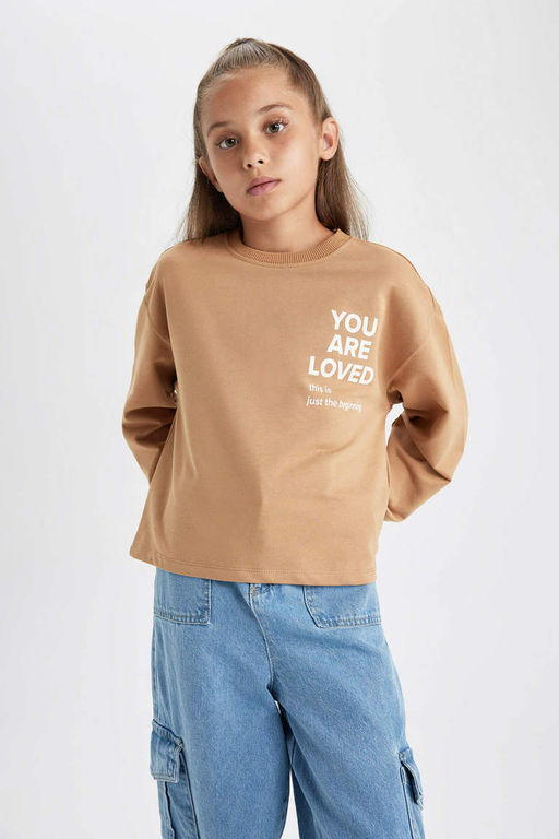 Толстовка с принтом для девочек с круглым вырезом - Defacto фото 4