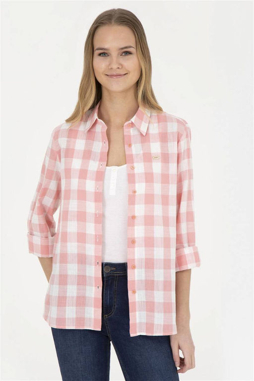 Женская рубашка лососевого цвета с длинным рукавом - U.s. polo assn фото 2