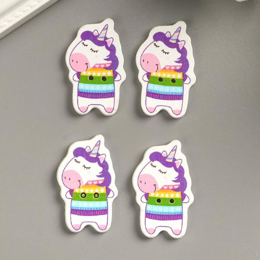 Набор пуговиц для творчества дерево Единорожка в свитере набор 15 шт 3,4х2,1 см - Арт узор фото 3