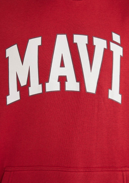 Mavi Logo Bask?l? Kapusonlu K?rm?z? Sweatshirt  фото 7