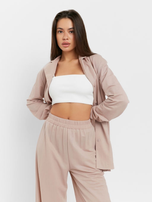 Костюм женский: рубашка, брюки, топ, KAFTAN Base, размер 44, пудровый