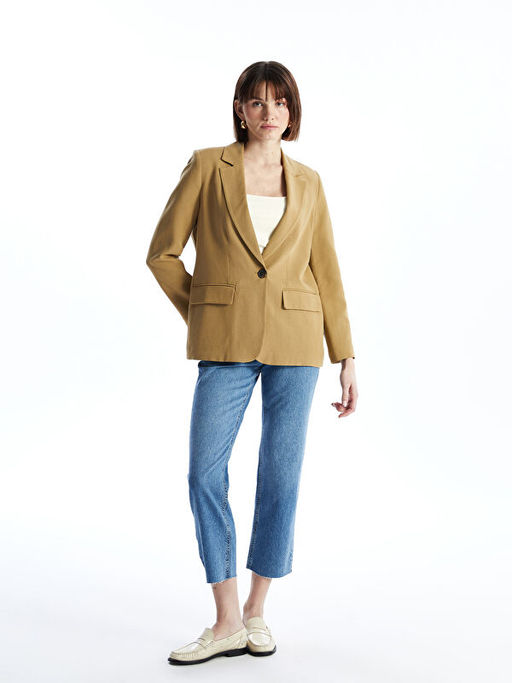 Keten Kar???ml? Kad?n Blazer Ceket