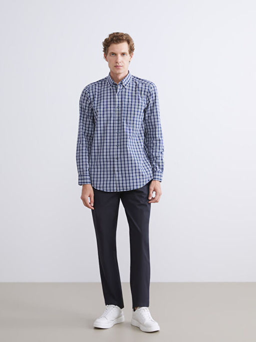 Regular Fit Uzun Kollu Ekose Poplin Erkek G?mlek