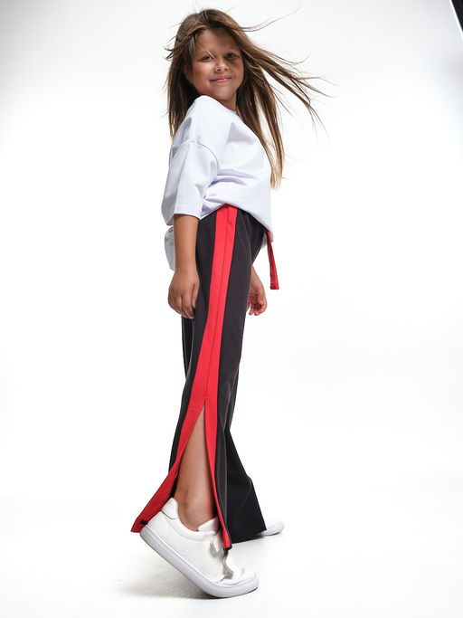 Брюки палаццо для девочки подросткам модные спорт шик 22-7169 черный/красный - Mini maxi фото 6