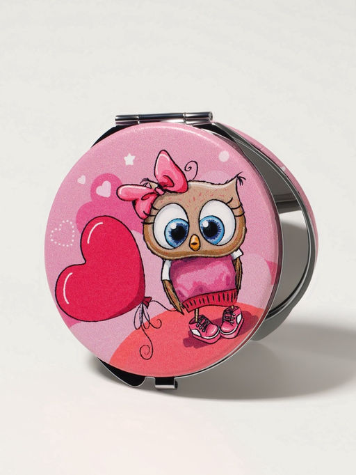 Зеркало складное «Совята», d=6 см, искусственная кожа, с увеличением х2, розовое