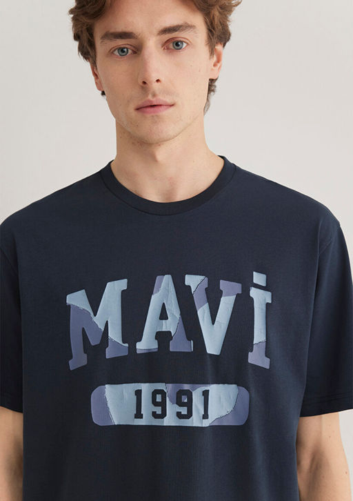 Mavi 1991 Bask?l? Lacivert Tisort  фото 4