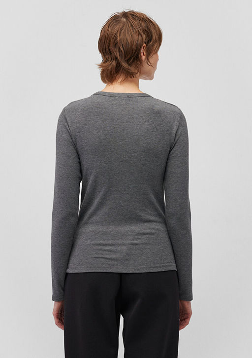 Uzun Kollu Gri Basic Tisort - Mavi фото 4