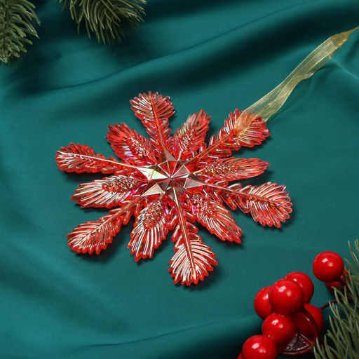 Цена за 2 шт. Ёлочная игрушка Зимнее волшебство. Снежинка ажурная, 1111 см, красный перелив  фото 6