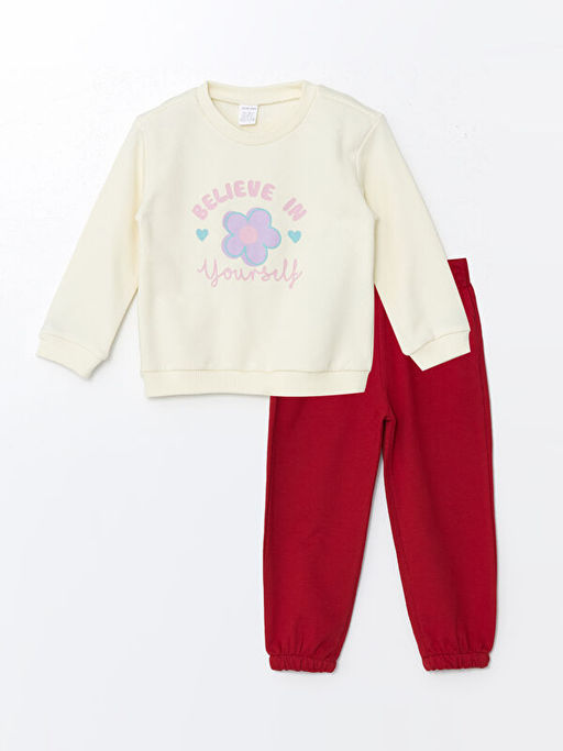 Bisiklet Yaka Uzun Kollu Bask?l? K?z Bebek Sweatshirt ve Tayt 2li Tak?m
