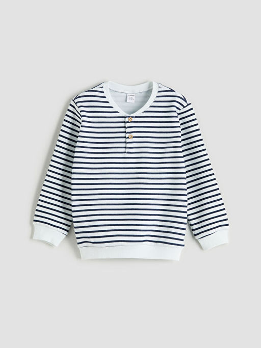 Bisiklet Yaka ?izgili Erkek ?ocuk Sweatshirt