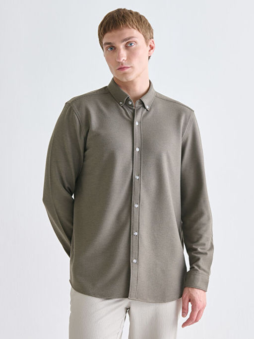 Slim Fit Uzun Kollu Erkek Dokulu G?mlek