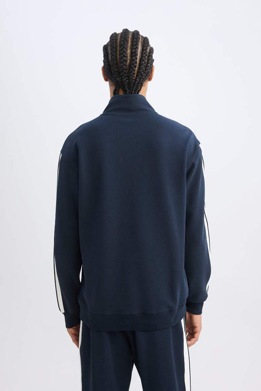 Темно-синий спортивный свитшот DeFactoFit стандартной посадки с воротником-стойкой и полумолнией  фото 6