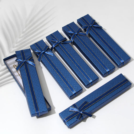 Цена за 6 шт. Коробочка подарочная под браслет/цепочку/часы Бантик стёганый принт, 21?4 см, синяя, вставка белая - Simaland фото 2