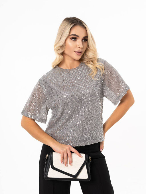K13300 Футболка с пайетками СЕРЕБРО