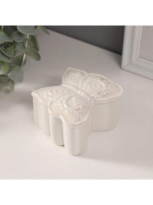 Шкатулка для украшений Бабочка фигурная, керамика, белый перламутр, 7.3?7.3?4.5 см