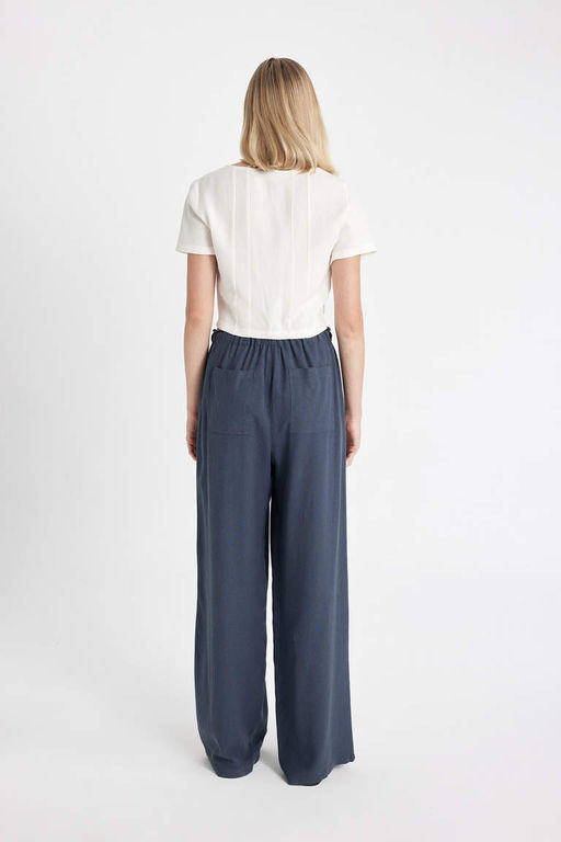 Широкие брюки с тремя карманами, нормальной талией, стандартной длины, брюки из смесового льна - Defacto фото 10