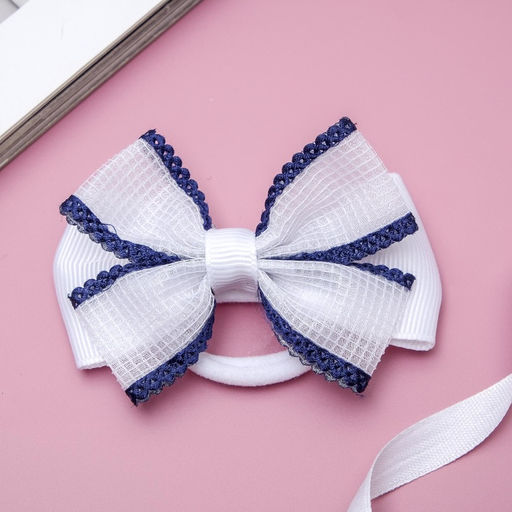 Цена за 6 шт. Резинка для волос «Школьница», клеточка ажур, 7 см, бело-синяя