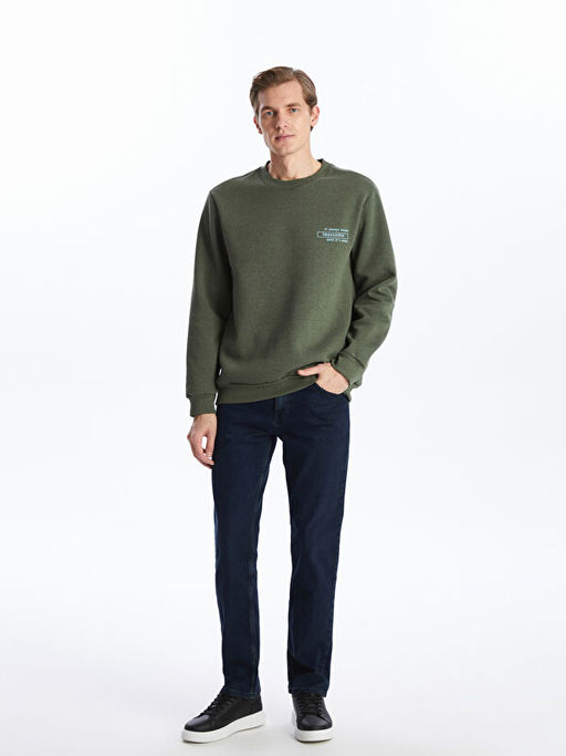 Bisiklet Yaka Uzun Kollu Bask?l? Erkek Sweatshirt