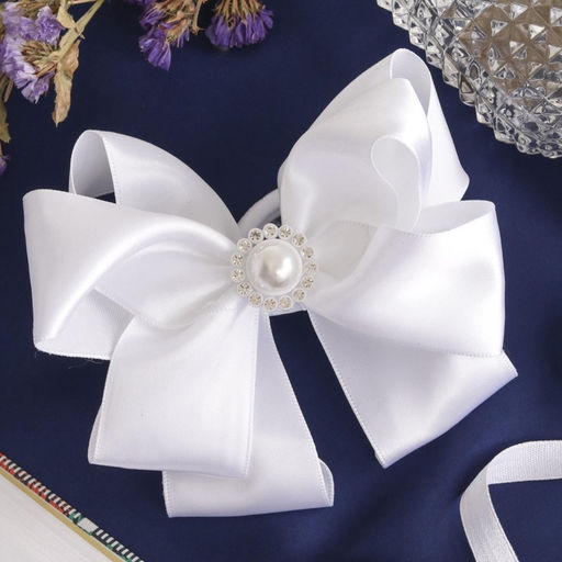 Цена за 6 шт. Бант для волос на резинке «Школьница», двойной, атлас цветок, 12 см, белый