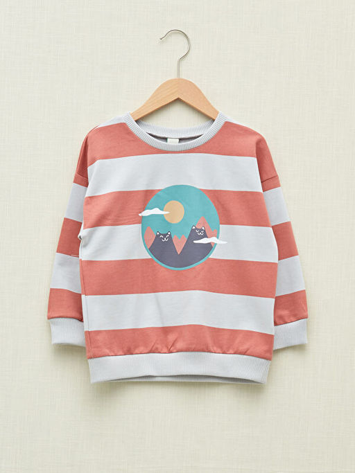 Bisiklet Yaka Uzun Kollu Bask?l? Erkek Bebek Sweatshirt