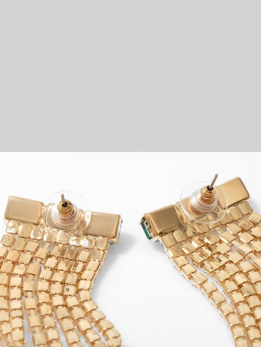 Серьги висячие со стразами «Мулен Руж» водопад, цвет бело-зелёный в золоте, 19 см