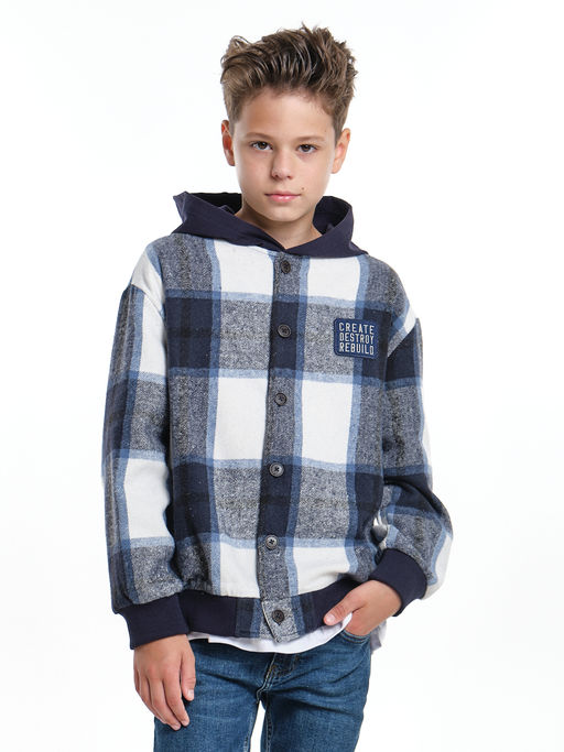 Толстовка для мальчика детская одежда UD 7989 син-белая клетка - Mini maxi фото 6