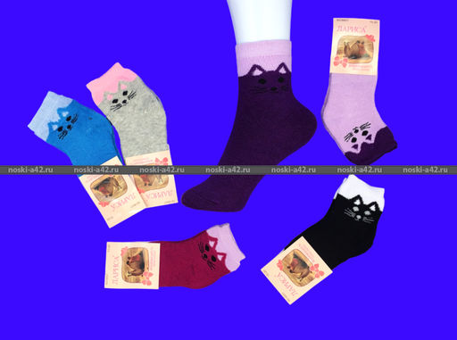 Цена за 12 пар. Лариса носки детские на девочку Кошка внутри махра 15-20 ( длина стопы носка 12-13 см)  фото 13
