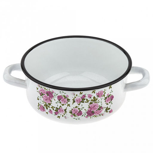 Китайская роза Кастрюля эмалированная 1,45л, форма цилиндрическая, металлическая крышка (Россия) - Домашняя мода фото 3